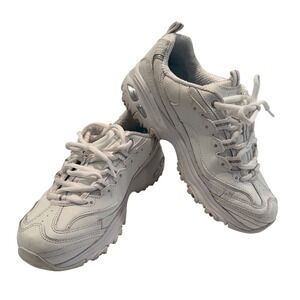 Skechers DLites Sneakers Womens 8 White Silver 11931 Leather Chunky Dad Shoes